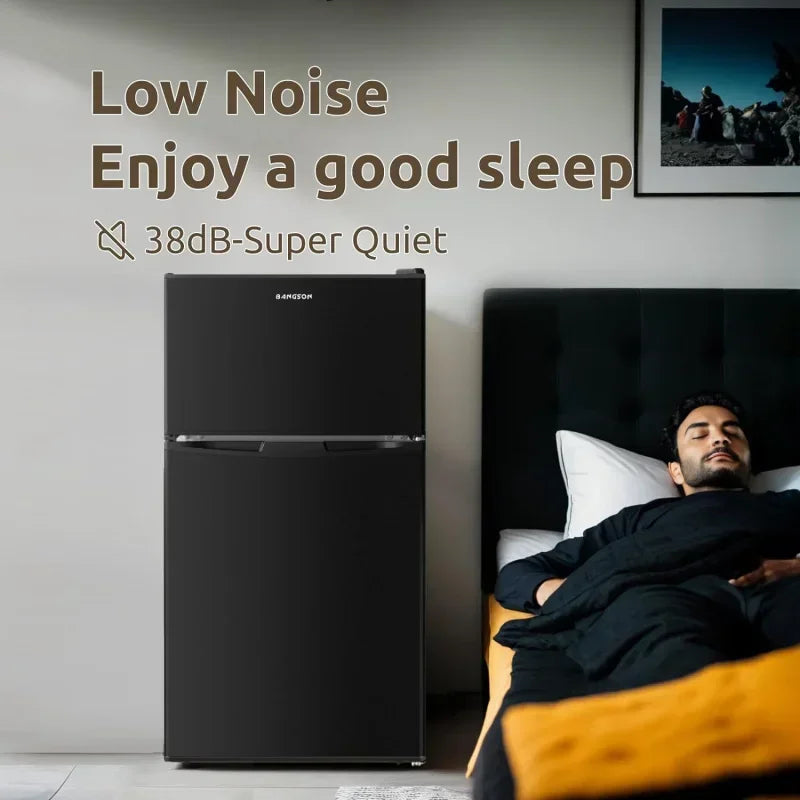 QWMini Fridge with Freezer,2 Door Small Refrigerator Freezer,for Bedroom,3.2 CU.FT,For Home,Office,Dorm,Garage