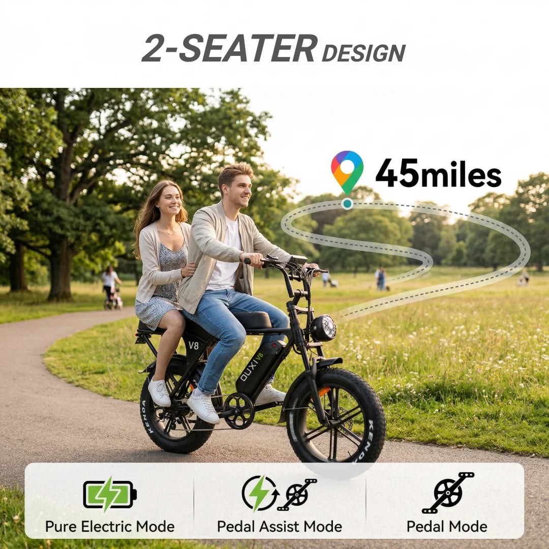 OUXI V8 Adult Electric Bike 20x4" Fat Tire Dirt Ebike with 1000W Motor 48V 15AH Battery All Terrain E-Bike for Off-Road/Commute