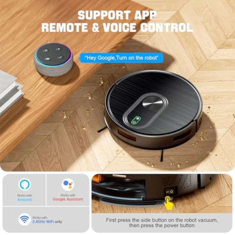 Robot Vacuum and Mop Combo 2 in 1 Robotic Vacuum Cleaner with 6500Pa Max Suction App/Wi-Fi/Voice Control Schedule Self-Charging