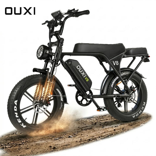 OUXI V8 Adult Electric Bike 20x4" Fat Tire Dirt Ebike with 1000W Motor 48V 15AH Battery All Terrain E-Bike for Off-Road/Commute