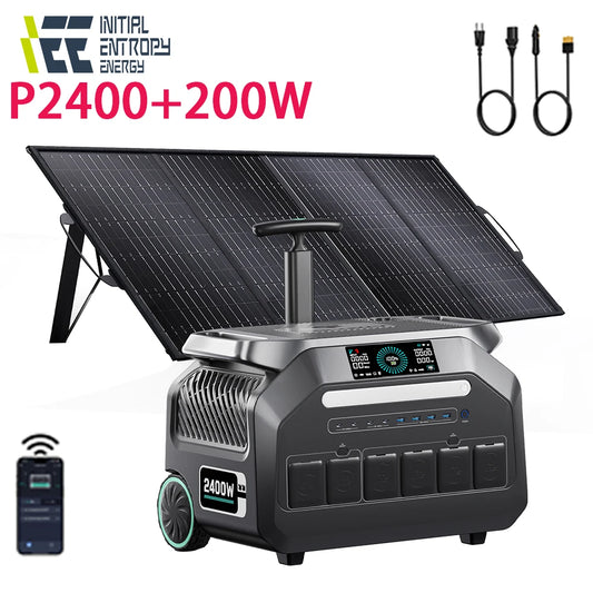 IEE P2400 Portable Power Station with 200W panel 2400W 2048Wh Solar Generator  LiFePO4 Battery With Pull Handle For Power Outage