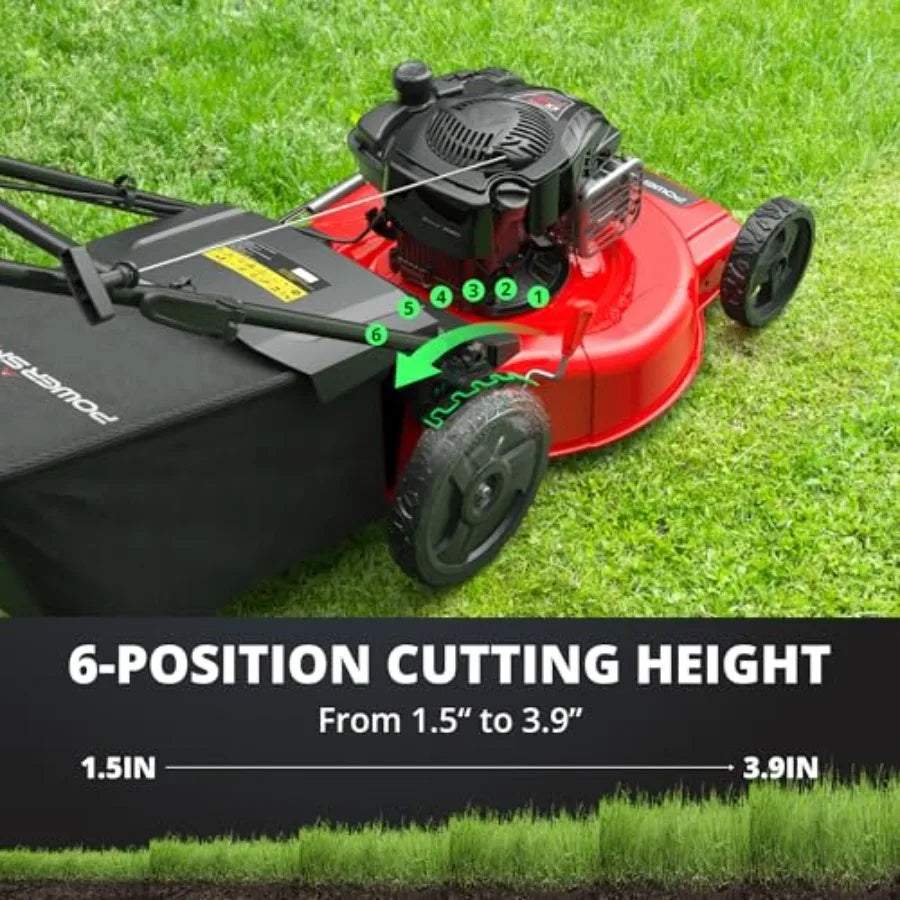 22-Inch Gas Lawn Mower Self-Propelled 150cc BandS Engine 3-in-1 Mulching System 6 Cutting Heights Rear-Wheel Drive Durable Stee