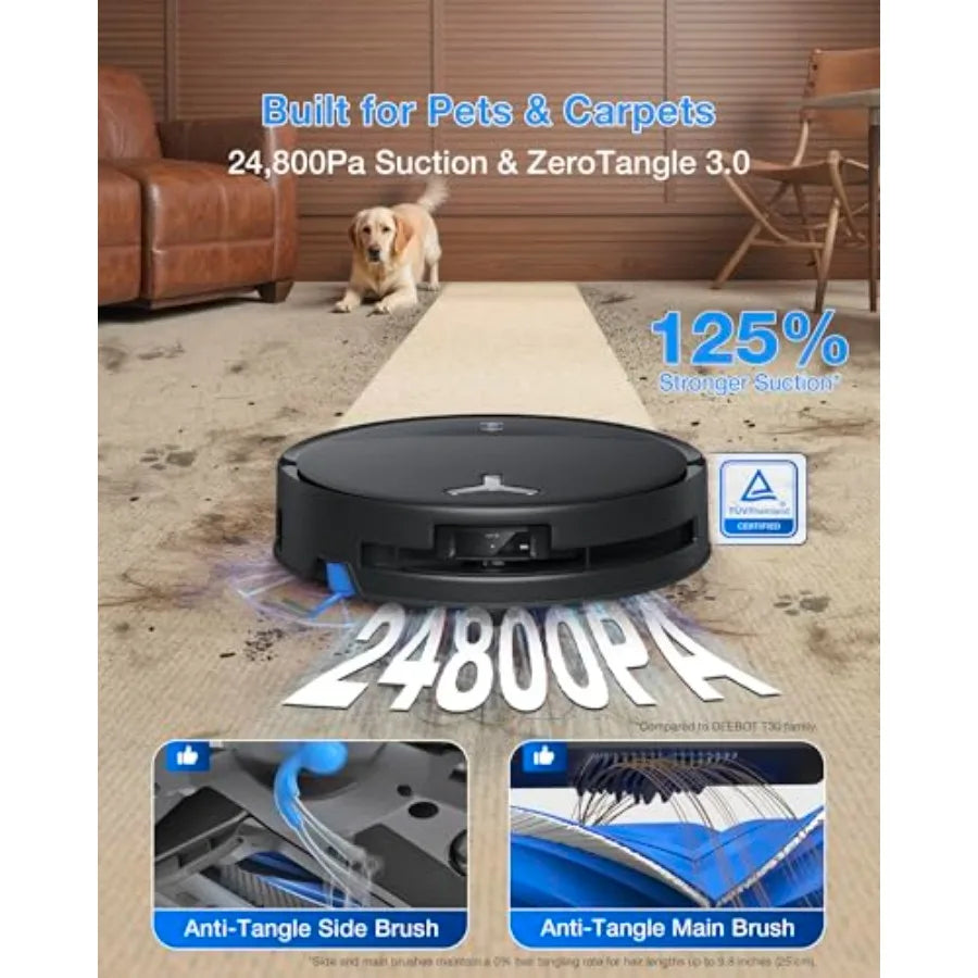 DEEBOT T80S Omni Robot Vacuum and Mop 24 800Pa Suction Instant Self-Cleaning OZMO Roller Mop Auto-Lift Mop for Carpet and Spill