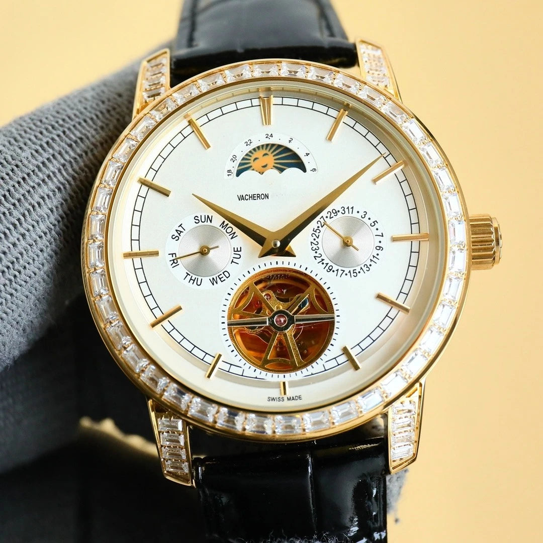 VC Top Brand Reissue Watch with Versatile Case and Moon Phase Design for Men