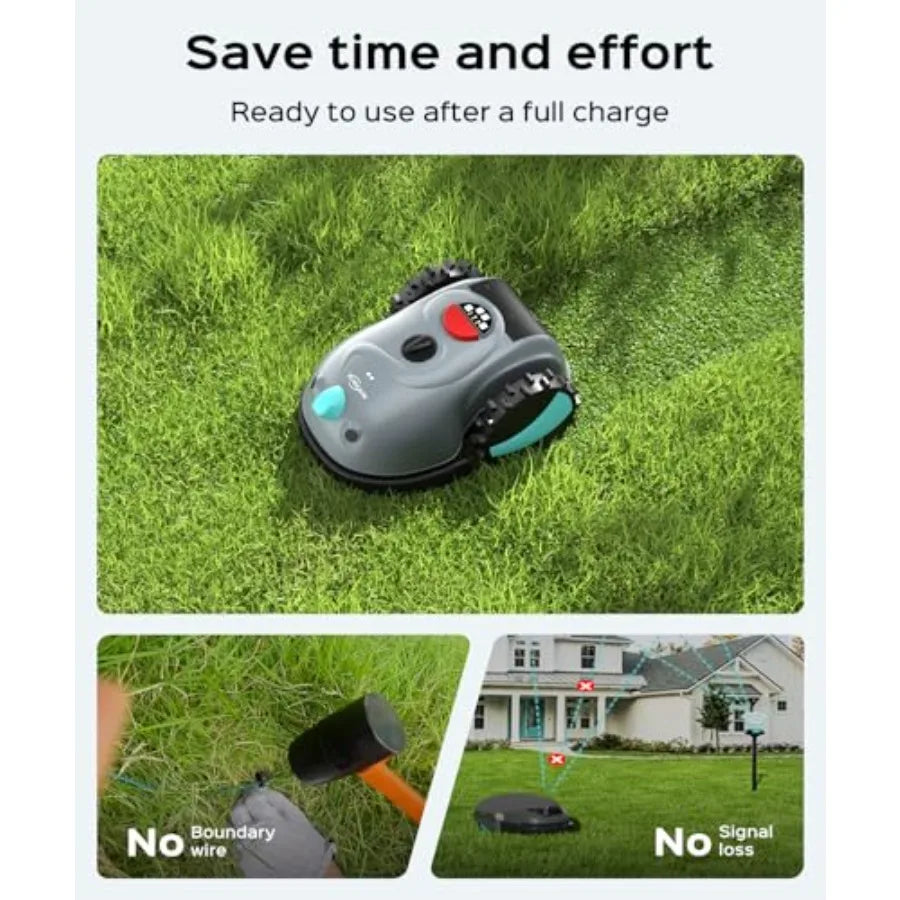 V100 Robot Lawn Mower with HD Vision Navigation Smart Obstacle Detection Collision Sensors Adjustable Cutting Height Low-Noise