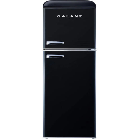 GLR46TBKER Retro Compact Refrigerator with Freezer Mini Fridge with Dual Door Adjustable Mechanical Thermostat 4.6 Cu Ft Black