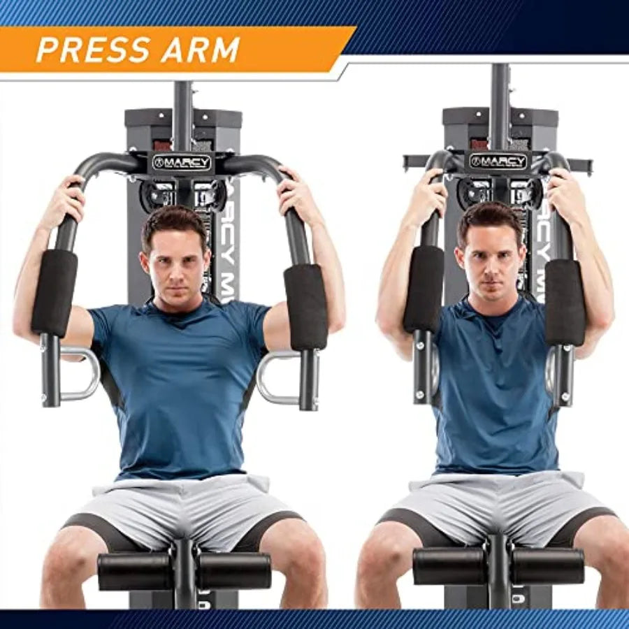 Home Gym Workout Station Full Body Exercise Equipment with Leg Press Cable Pulley Smith Machine LAT Pulldown Weights White