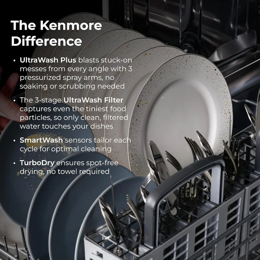 24 Built-In Dishwasher - Quiet Tub with TurboDry Leak SmartWash Soil Detection - 15 Place Settings - 49 DBA - ENERGY STAR Certi