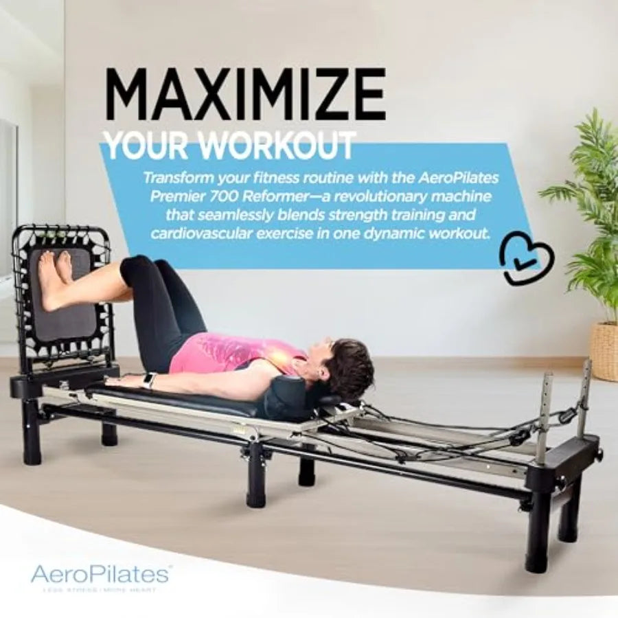 Reformer Home Workout Equipment Pilates Machine with Resistance Bands for Full-Body Fitness in Black