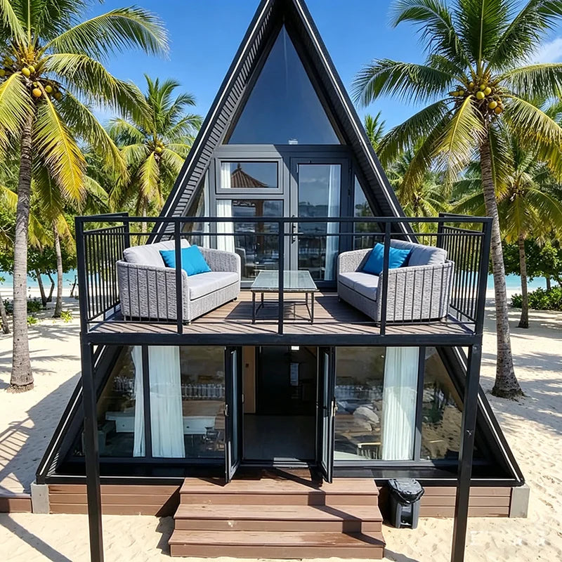 Customized Modern Container Wooden Cabin A-Frame Triangular Kit House 3 Bedrooms Custom Cottage Luxury Prefab House Villa