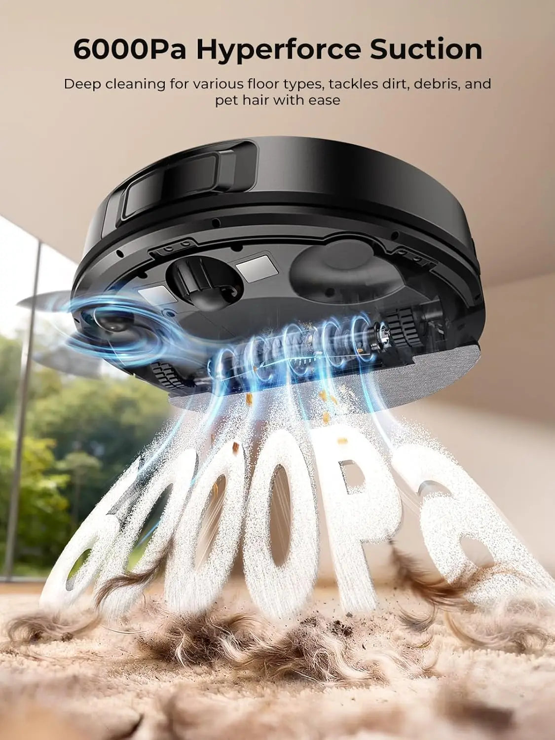 Self-Emptying Robot Vacuum and Mop, 6000Pa Suction with LiDAR Navigation, Smart Mapping, App Control for Pet Hair