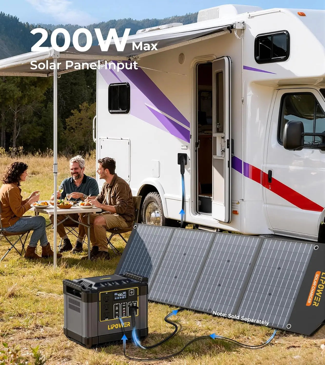 Solar Generator for Camping with 100W Solar Panel, 1075Wh Power Station Portable, 1200W 3*AC Outlets(2000W peak)
