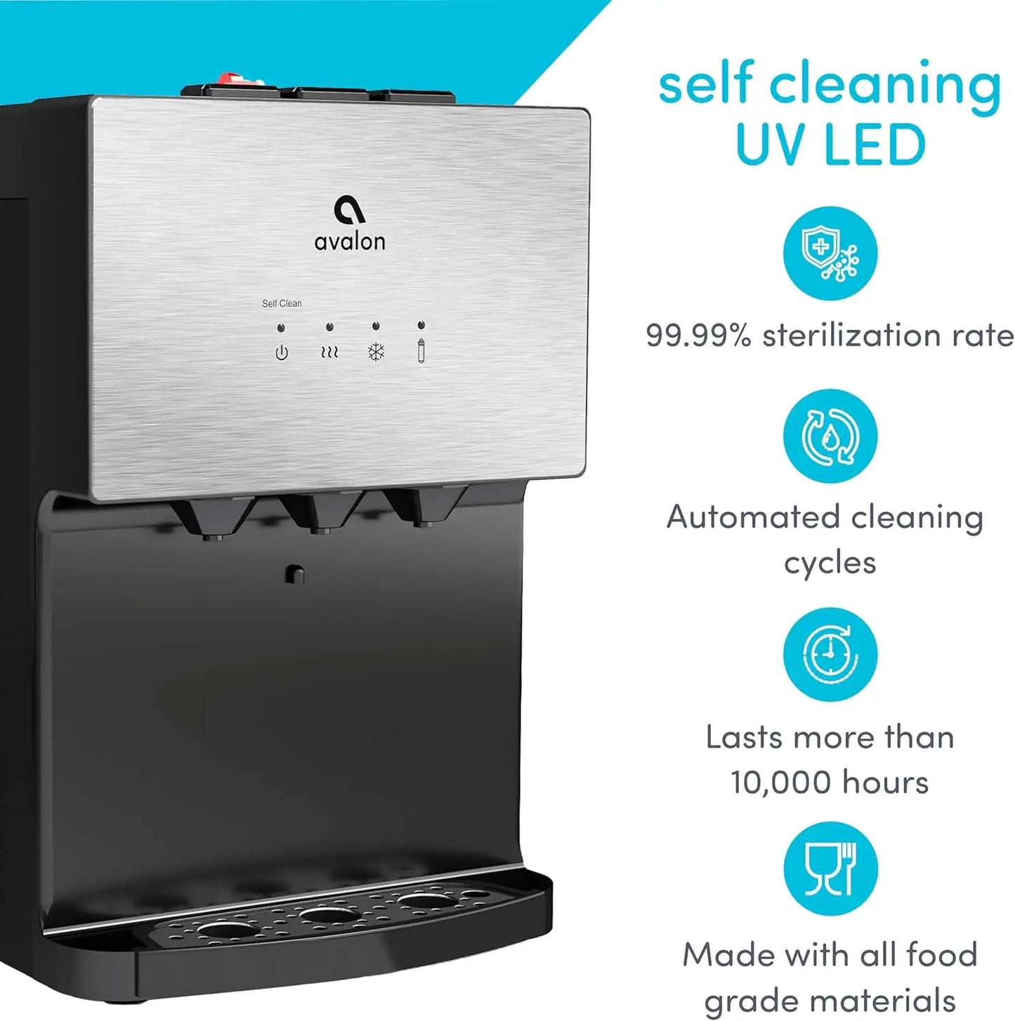 Countertop Bottleless Water Dispenser with 3 Temperatures, Self-Cleaning, Stainless Steel Design