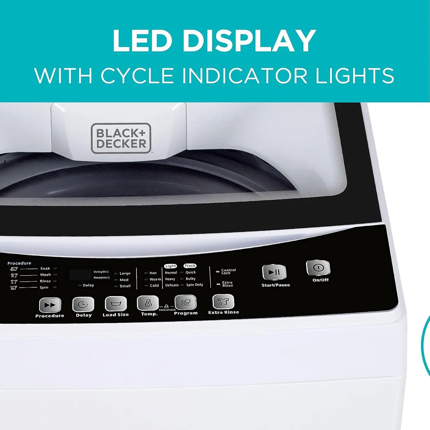 3.0 Cu. Ft. Portable Washer, 26.5 lb Capacity, 6 Cycles, Sink Adapter & Drain Hose Included, Transparent Lid & LED Display