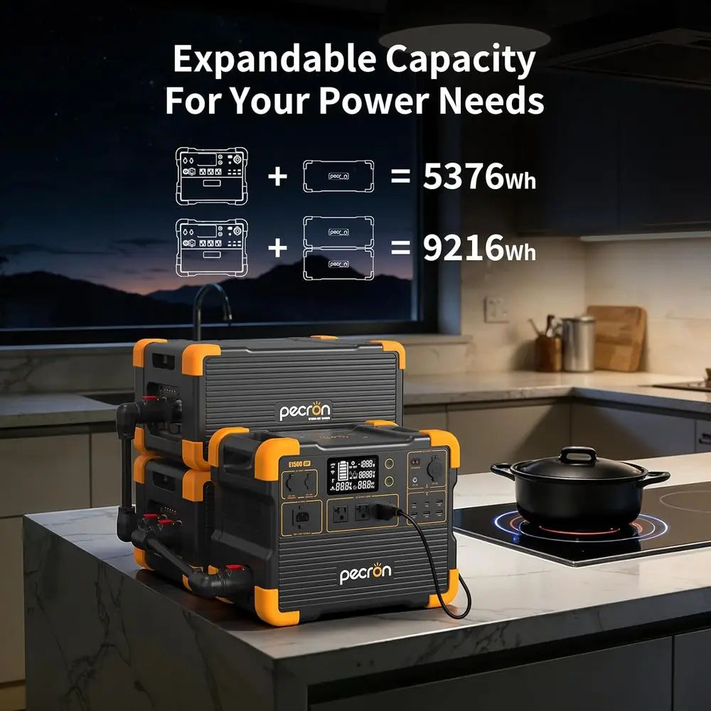 Portable Power Station, E1500LP r Generator 1536Wh, 2200W LiePO4 Battery Backup, ast Charging Power Station or Home use, RV, and