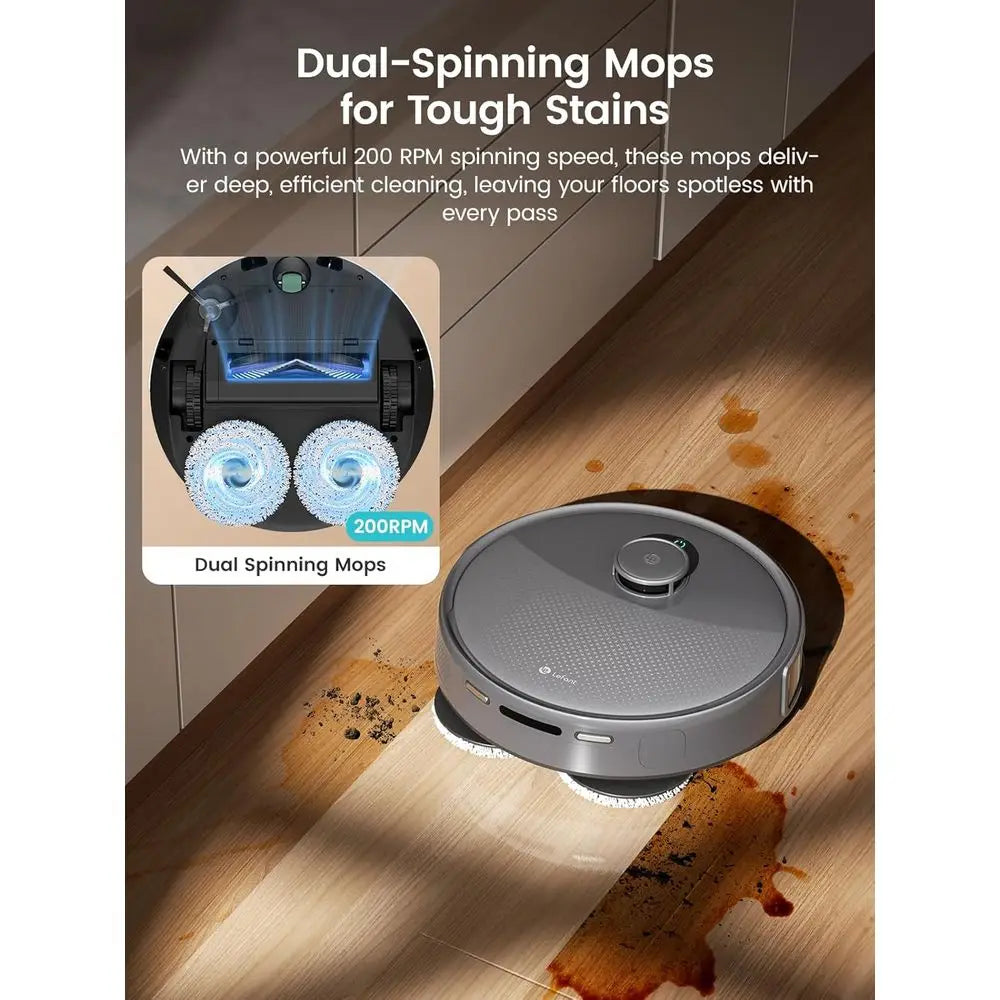 Robot Vacuum and Mop, 20000Pa Suction, Self Emptying, Auto Mop Washing & Drying for Hands-Free, Anti-Tangle Brushes, Dual Spinni