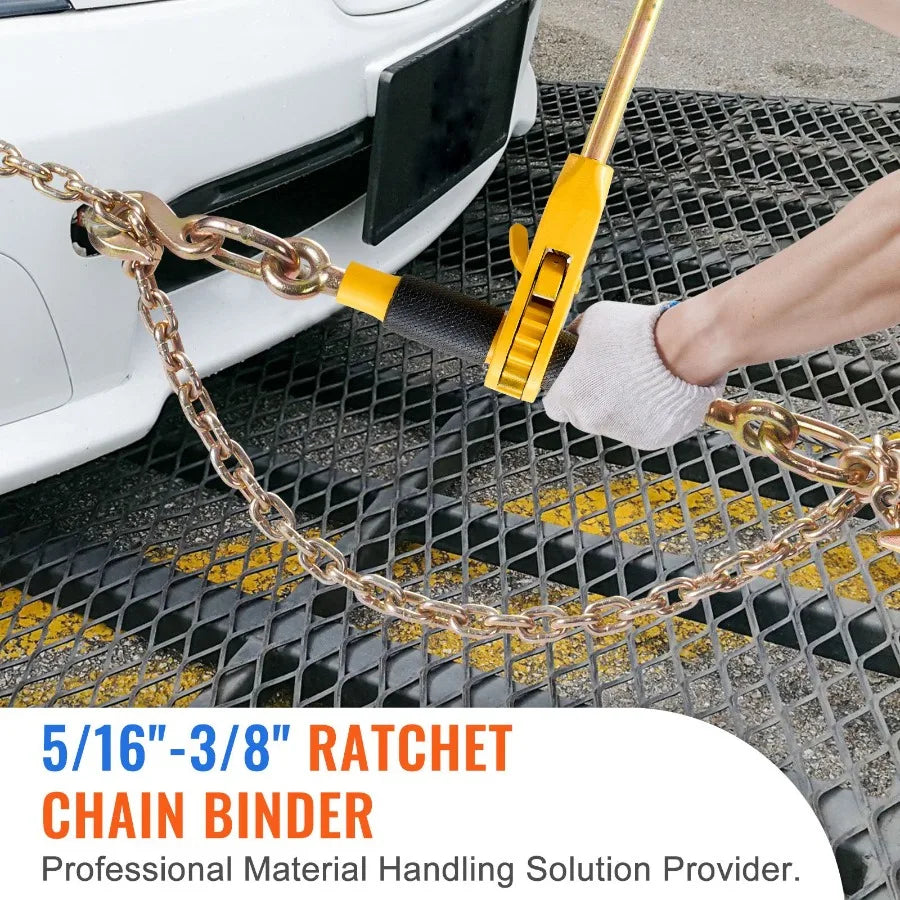 Ratchet Chain Binder 5/16-3/8 Heavy Duty Load Binders with G80 Chains 7100 lbs Secure Load Limit Labor-saving Anti-skid Handle