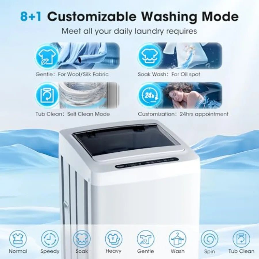 20lbs Portable Washing Machine Full-Automatic Top Load Washer with 10 Wash Cycles Drain Pump for rtment Bathroom Dorms RVs Gray