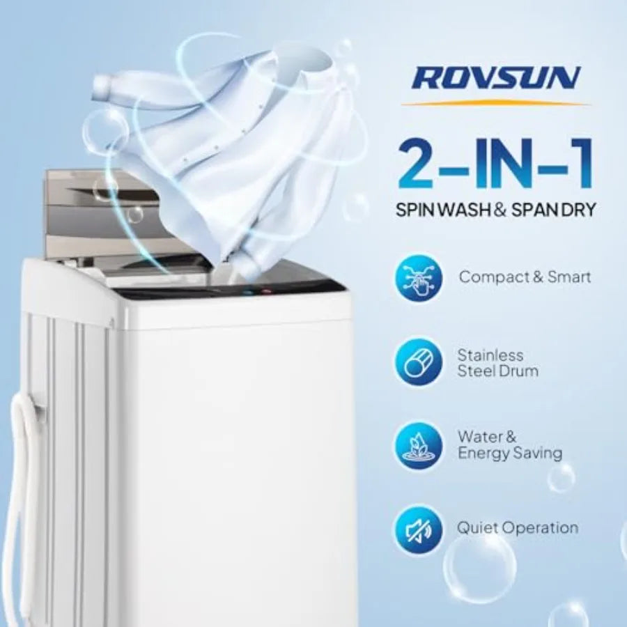 30LBS Full-Automatic Portable Washing Machine with Stainless Steel Drum Electric Washer and Spin Dryer Combo with Drain Pump fo