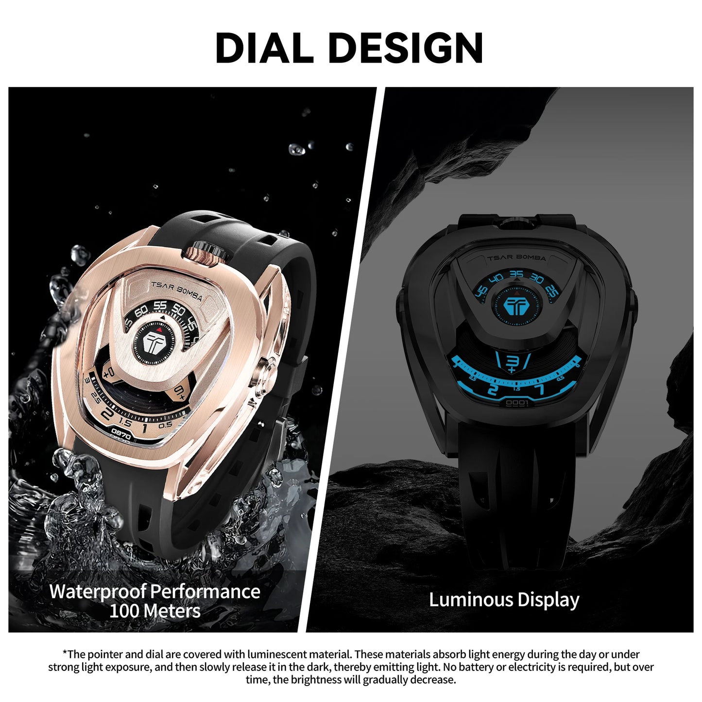 TSAR BOMBA Men Automatic Watch Japan Movement Quick Release Strap 100M Waterproof Stainless Steel Sport Business Wristwatch Gift