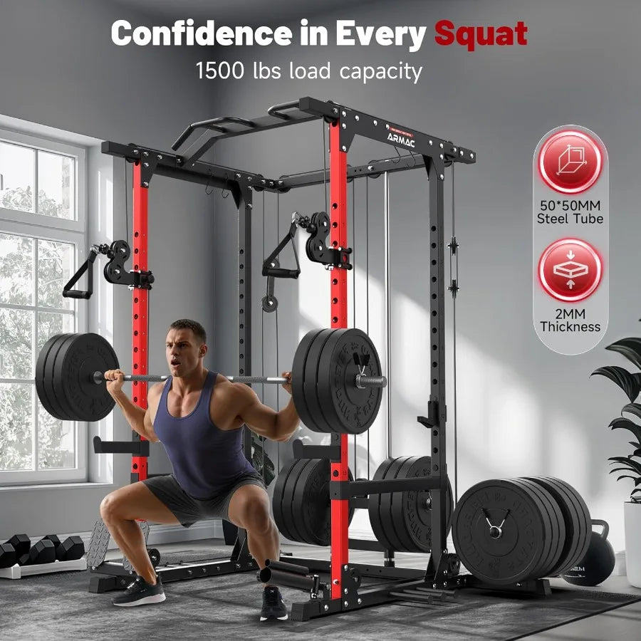 Power CagePower Rack with LAT Pulldown MultiFunction Training Attachments for Home Gym Fitnees Equipment 1500LBS