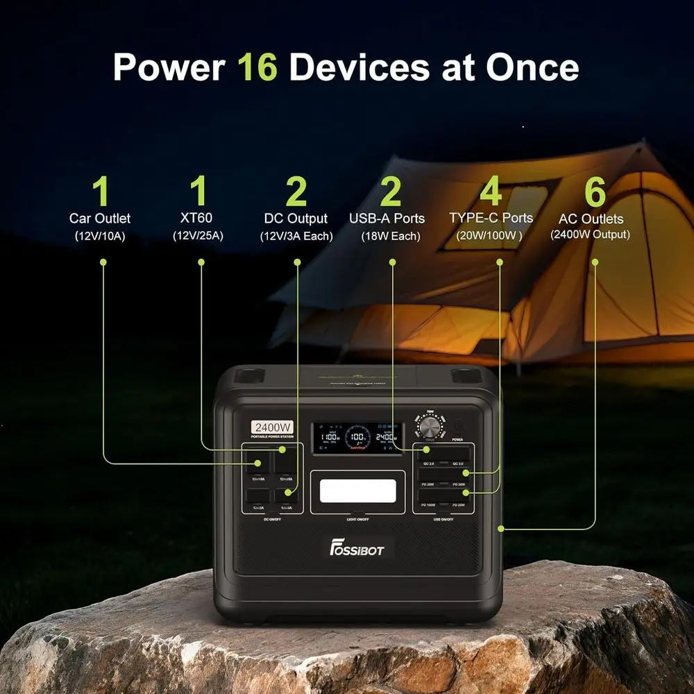 2400 Portable Power Station 2400W, 2048Wh LiePO4 Battery r Generator, 2H ast Charging or Home Backup, Outdoor Camping, RV, Ency