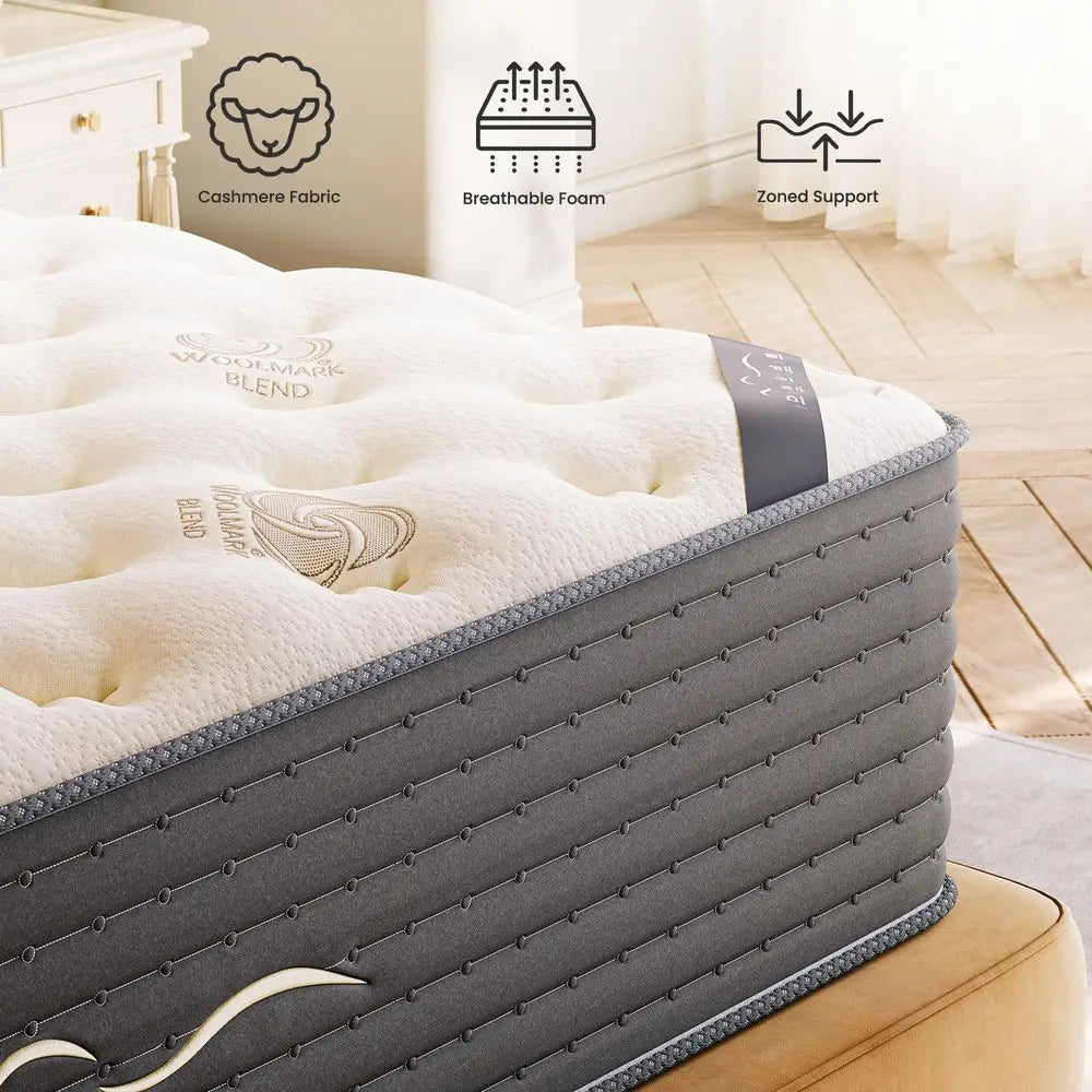 14 Inch Cashmere Hybrid King Mattress in a Box, DualSided Medium Firm amp Firm, Cooling Gel Memory Foam Mattress, Pocket Spring