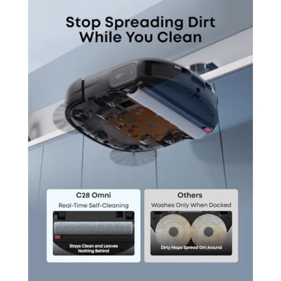 C28 Robot Vacuum and Mop Combo 15 000 Pa Suction Hardwood Tile Floor Cleaner with Zero-Tangle Pet Hair Design Auto Mop WashingD
