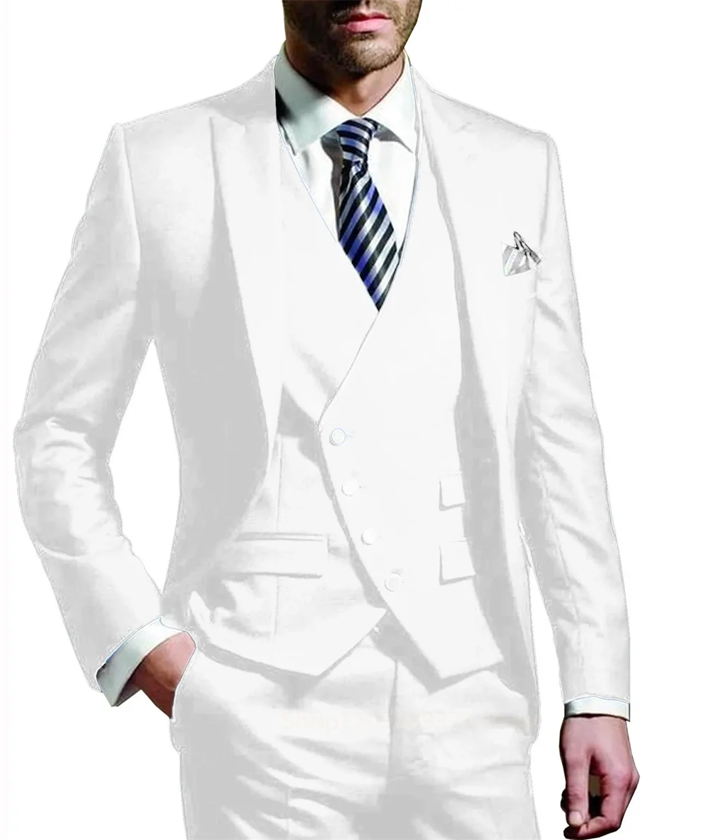 3 Pieces Men's Suit Fashion  Wedding Groom Tuxedos  Groom Tailor Made  (Blazer+Pants+Vest) Full Set Elegant Suit for Men
