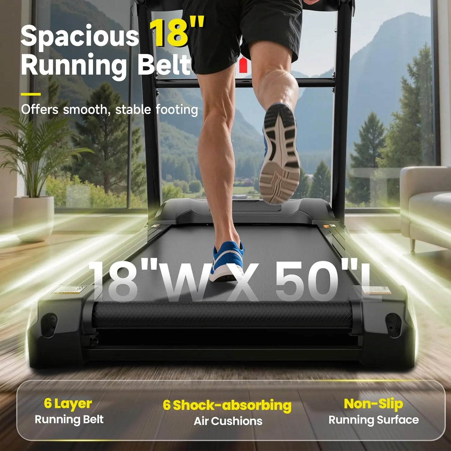 20% Incline Treadmill for Home with Fan, 400lbs Capacity Folding Treadmill, 5.0 HP Running Machine, 18’’ Wide, Customized