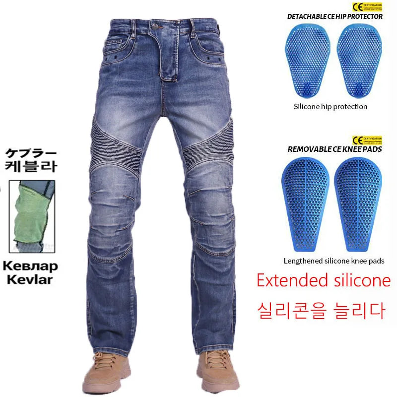 Amekaji Kevlar in Knee Motorcycle Jeans Moto pants Leisure Riding Trousers Motocross Aramid Riding Pants With Hip Knee Pads