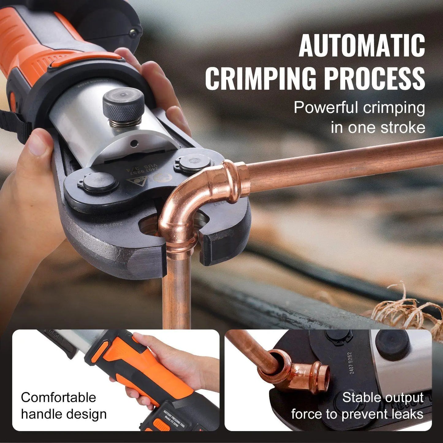 Portable 18V 350crimps Brushless Motor Crimping Tool with 6 Jaws 40mm Stroke Electric Pipe Press Kit