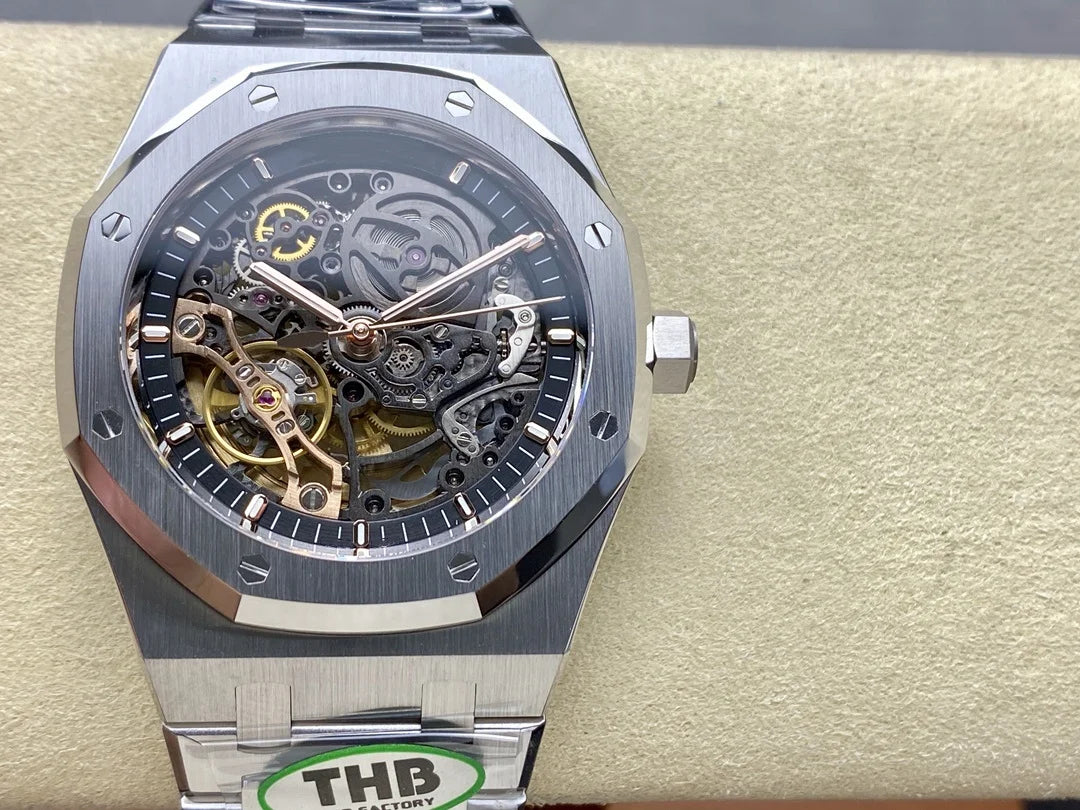 New Luxury Super Quality Mechanical Watch 41mm THB Factory 3132 Movement 15407 Gold Skeleton Watch