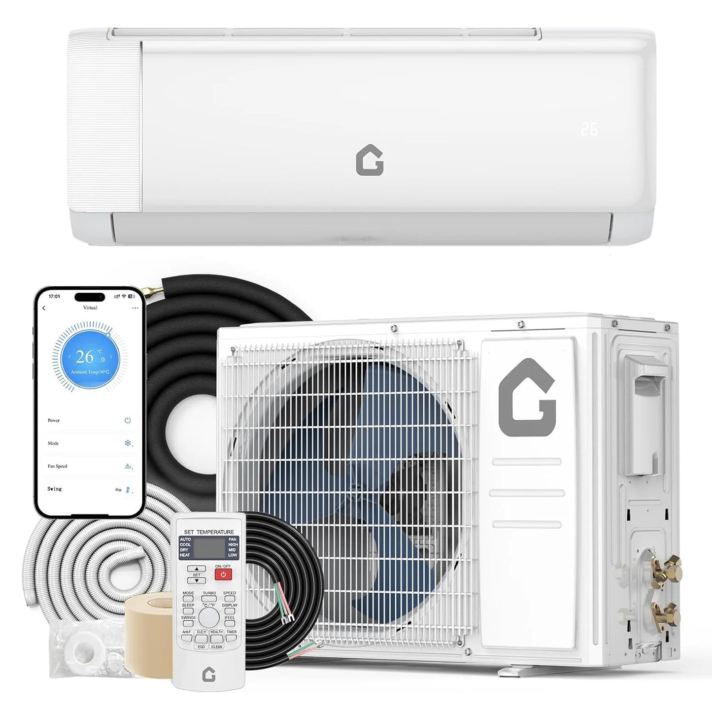 High SEER 18.5-22 Inverter Mini Split Air Conditioner Heat Pump – 9000-24000BTU 115V/230V WiFi Remote Easy Installation For Home