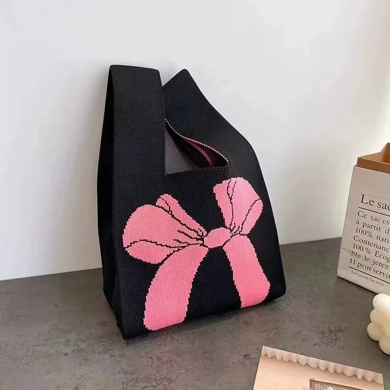 Women'S Knot Wrist Bag Tote Handmade Knitted Bag Portable Mini Striped Bucket Phone Bags Large Capacity Spring Summer Handbags