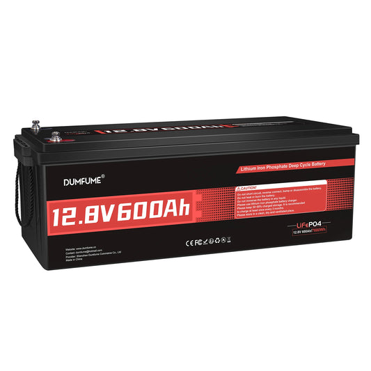 Dumfume 12V 600Ah LiFePO4 Battery Built-in 200A BMS Rechargeable Deep Cycle Lithium Iron Phosphate Battery for Solar RV Marine