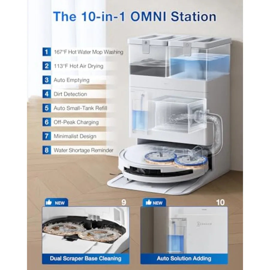 DEEBOT T50 PRO Omni Robot Vacuum and Mop 3.19 Ultra-Slim White 15 000Pa Suction ZeroTangle 2.0 TruEdge Edge Cleaning AIVI 3D Ob