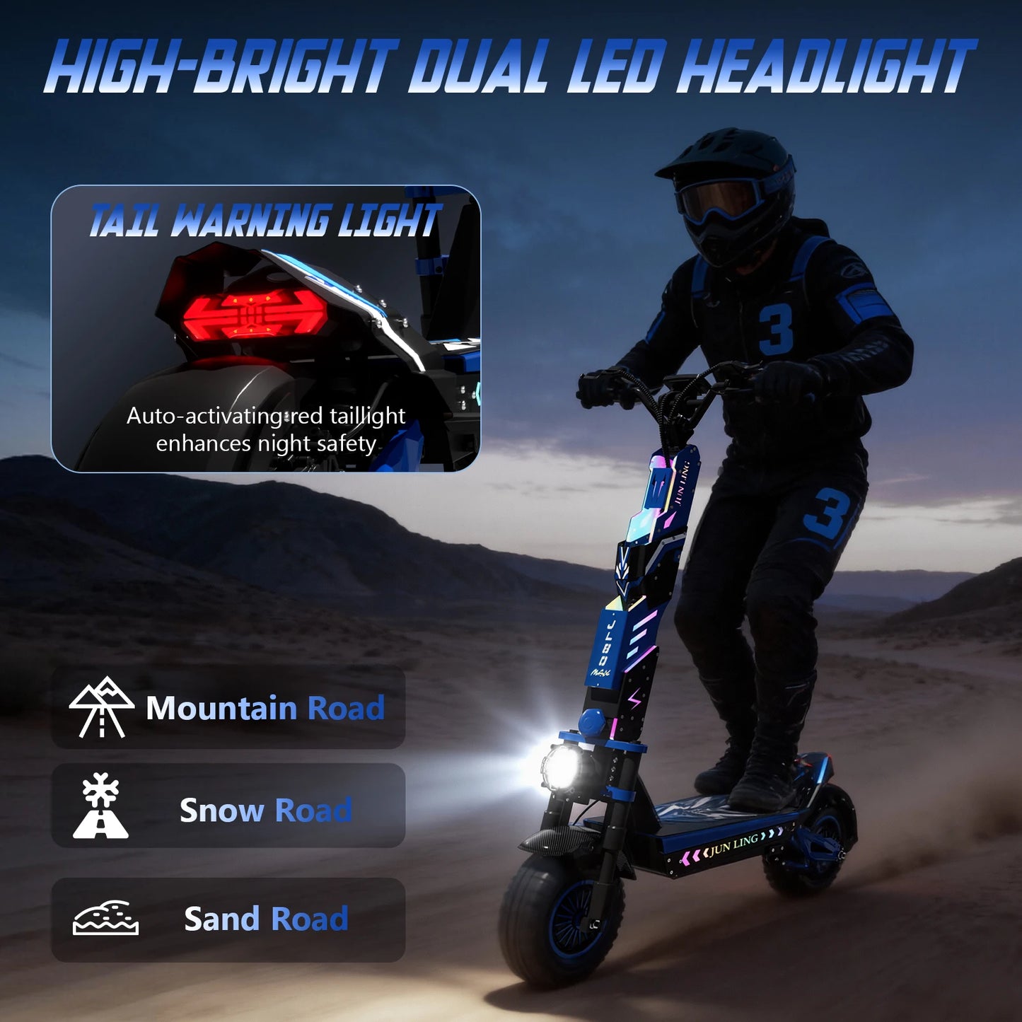 JL80 6000W Dual Motor Electric Scooter for Adults 60V30Ah Battery 40Mph Max Speed 52Mile 12‘’All-Terrain Off-Road Tire Escooter