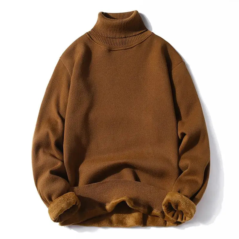 M-3XL Mens Thick Turtle Neck Jumpers Polo High Neck Roll Up Fleece Sweater Plain Color Long Sleeve Pullover Winter Clothing Tops