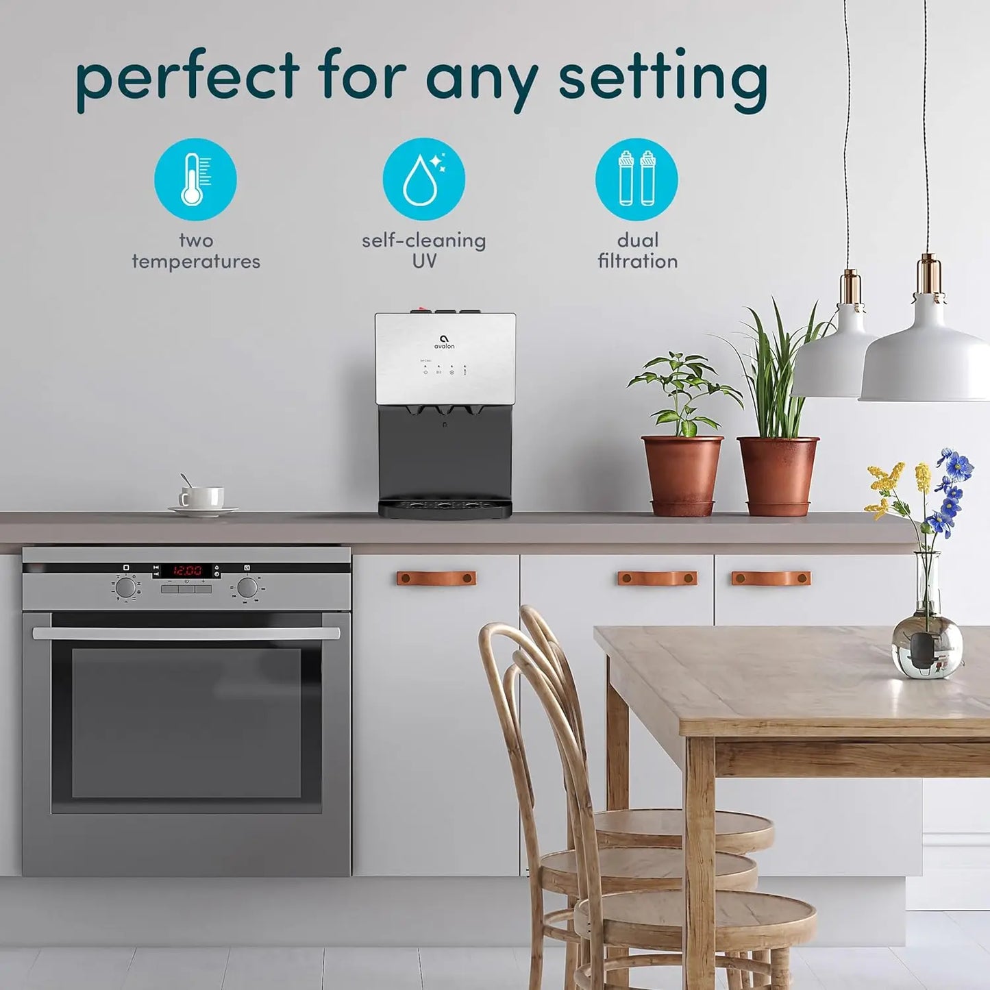 Countertop Bottleless Water Dispenser with 3 Temperatures, Self-Cleaning, Stainless Steel Design