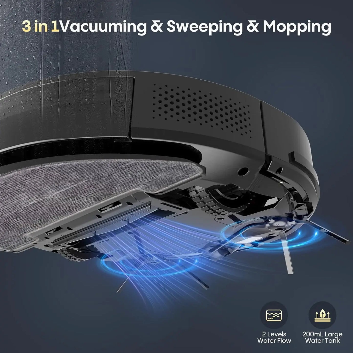 3-in-1 Robotic Vacuum Cleaner with 5000Pa Suction, Auto Recharge, App/WiFi/Voice Control for Hard Floors and Pet Hair