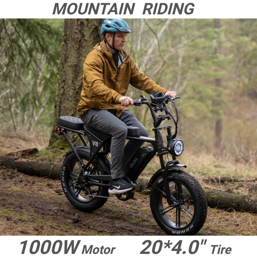 OUXI V8 Adult Electric Bike 20x4" Fat Tire Dirt Ebike with 1000W Motor 48V 15AH Battery All Terrain E-Bike for Off-Road/Commute
