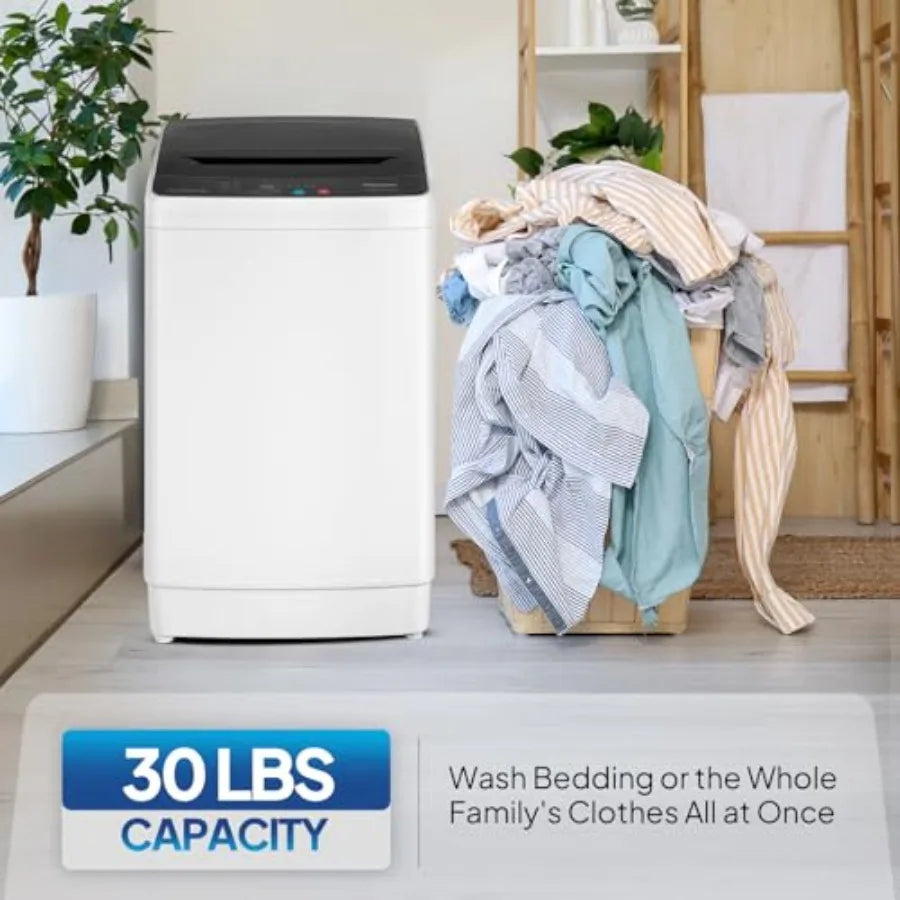 30LBS Full-Automatic Portable Washing Machine with Stainless Steel Drum Electric Washer and Spin Dryer Combo with Drain Pump fo