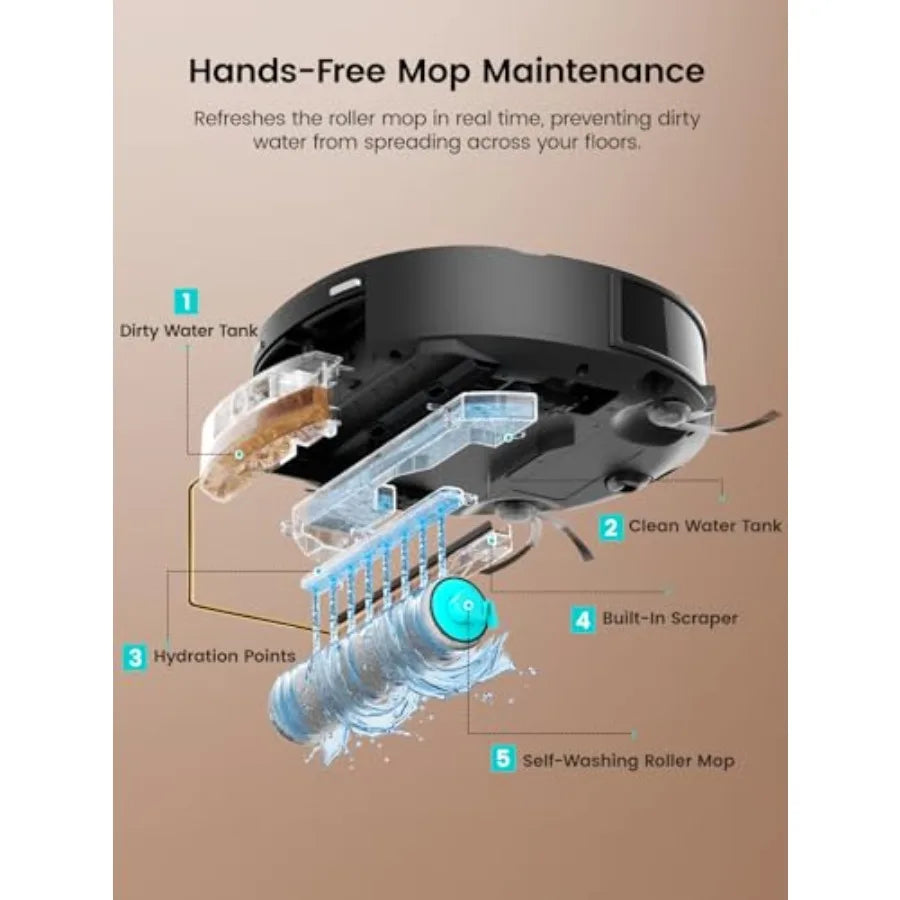 Robot Vacuum and Mop 18000Pa Strong Suction Self-Cleaning Roller Mop with Auto Drying LiDAR Navigation and Obstacle Avoidance T