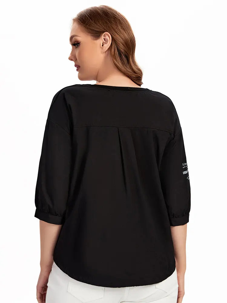 Womens plus size woven round neck shirt belongs to the category of womens clothing
