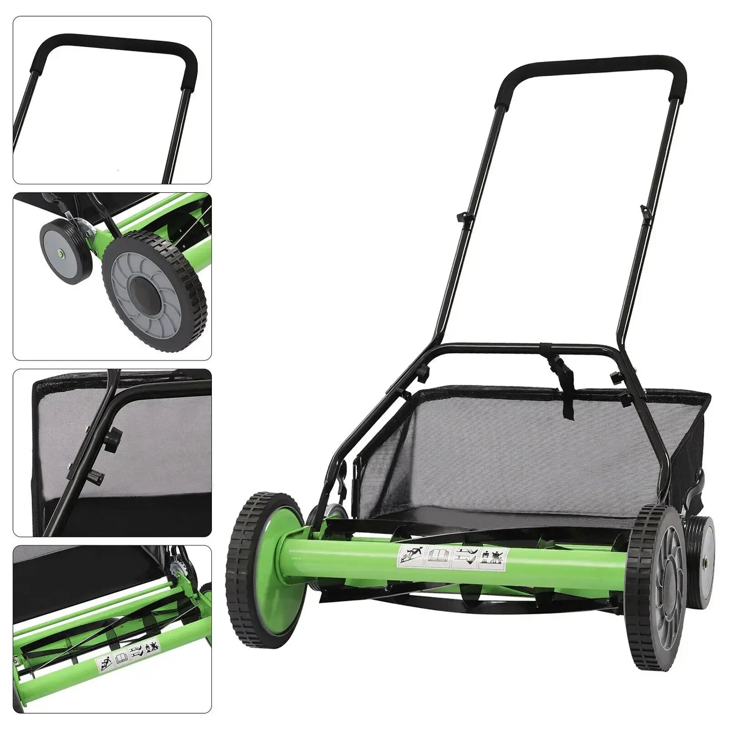Manual Push Reel Lawn Mower with Adjustable Height for Home Garden Lawns