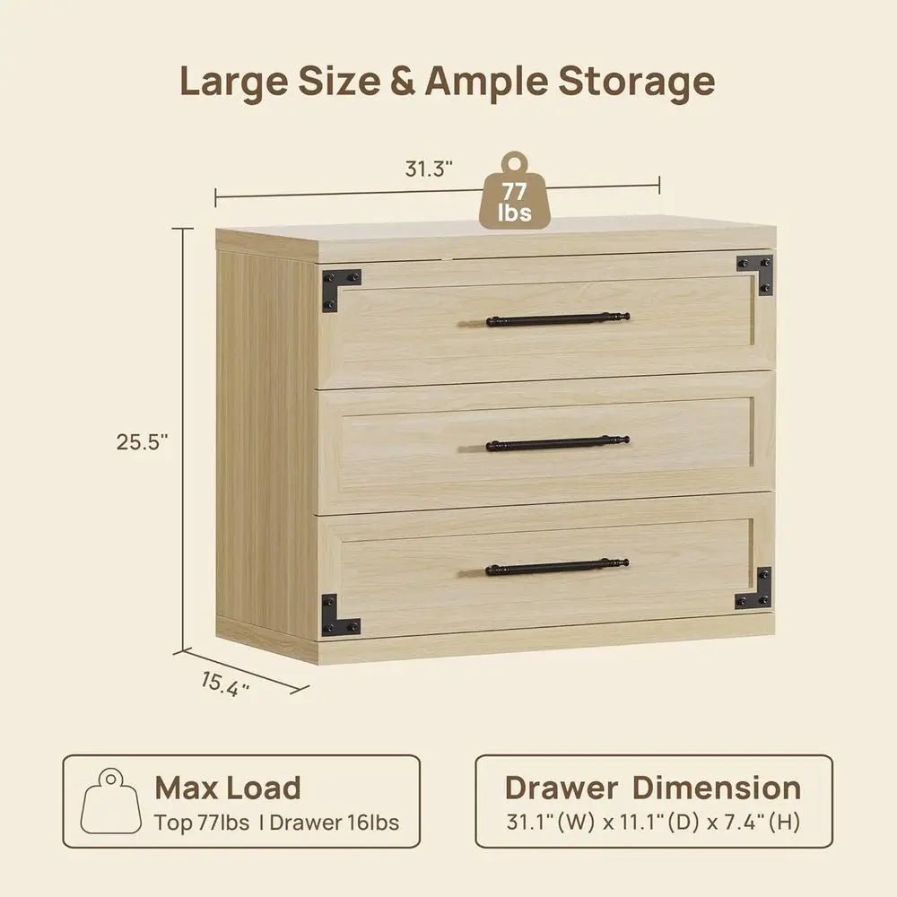 Pair of 2-31 Wide, Large Nightstands with 3 Drawers, Oversized Tall Bedside Tables, Sand Beige