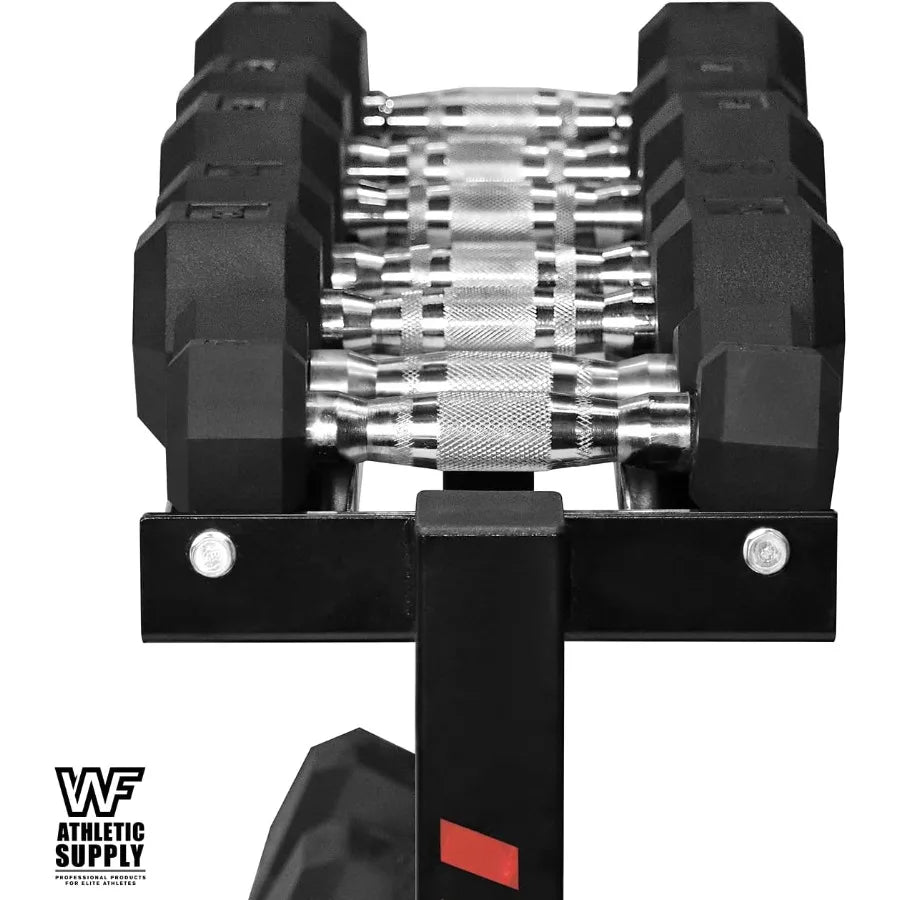 Rubber Coated Hex Dumbbell Set with Two Tier Premium Storage Rack Built for Strength Building, Weight Loss & Home Gym – 30LB Set