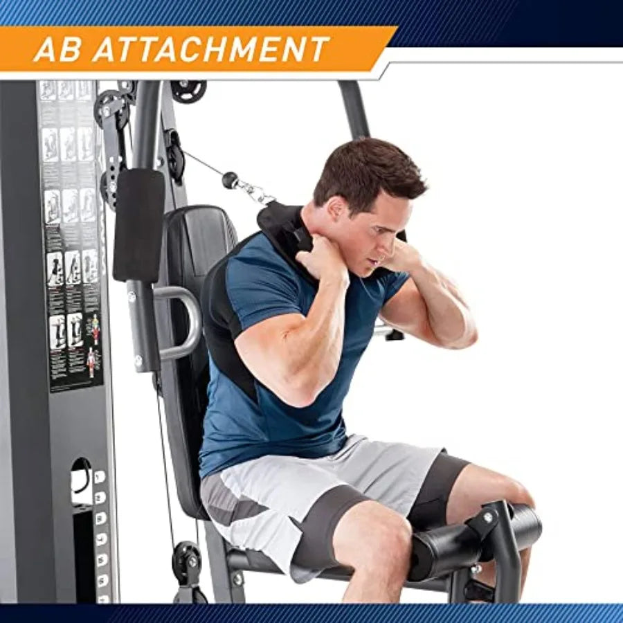 Home Gym Workout Station Full Body Exercise Equipment with Leg Press Cable Pulley Smith Machine LAT Pulldown Weights White