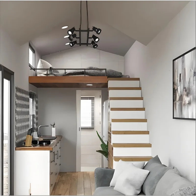 Manufactured Tiny House on Wheels with Stairs, for Workforce Housing & Job Site Stays for Business Project Managers